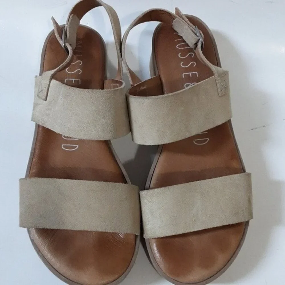 Musse & Cloud anthropologie women suede Casual Platform Sandals 40 tan y2k goth